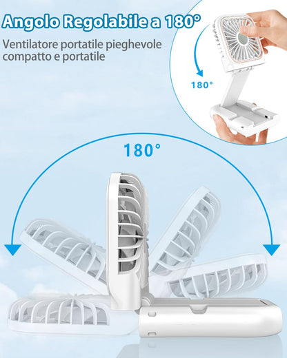 Ventilatore Portatile a Batteria 4000mAh, Mini Ventilatore a Mano Pieghevole con Aroma e Supporto Telefono, Display LED e 3 Velocità, Autonomia 8 Ore, per Viaggio, Mezzi Pubblici e Amanti Profumi