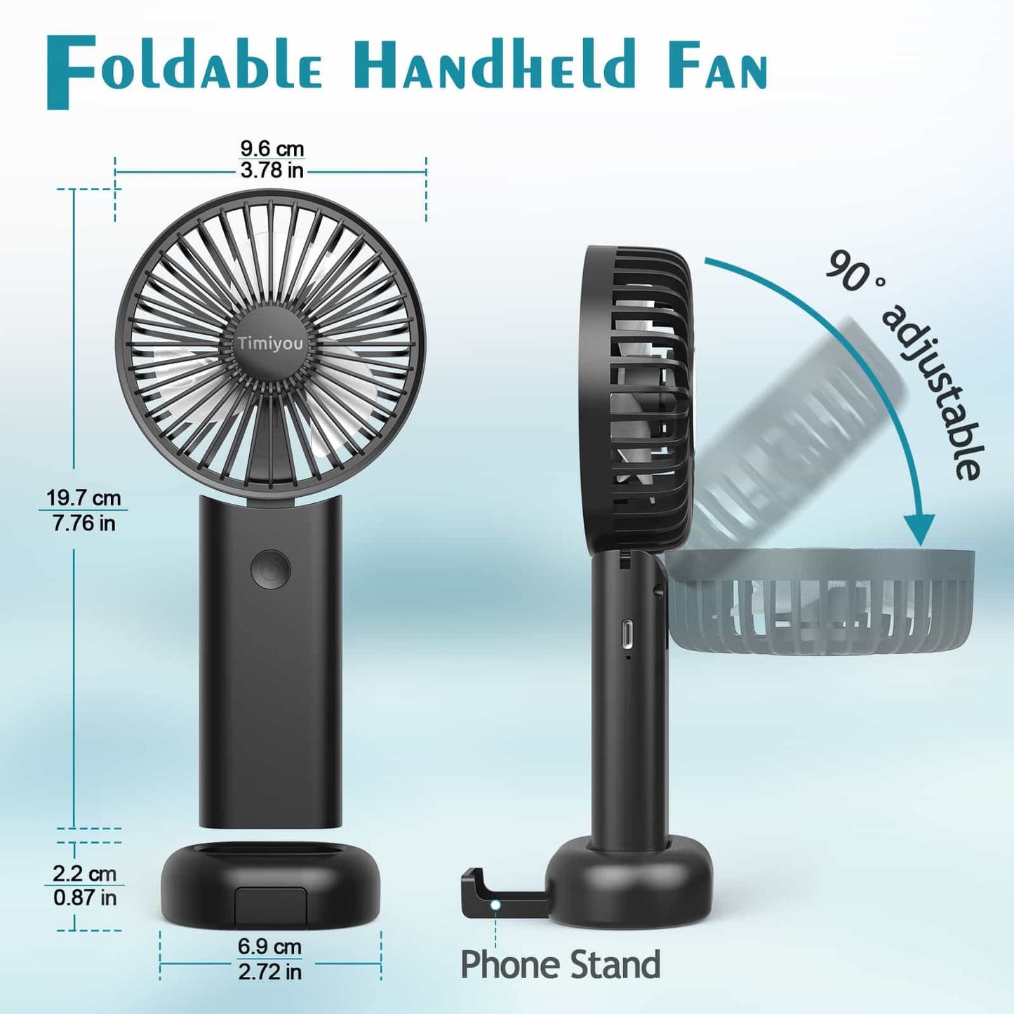 Timiyou Mini Ventilatore Portatile, Ventilatore da Tavolo USB Piccolo, 3 Velocità, a batteria, Pieghevole, Perfetto per Casa, Ufficio, Camera da Letto e Viaggi all’aperto