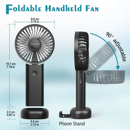 Timiyou Mini Ventilatore Portatile, Ventilatore da Tavolo USB Piccolo, 3 Velocità, a batteria, Pieghevole, Perfetto per Casa, Ufficio, Camera da Letto e Viaggi all’aperto