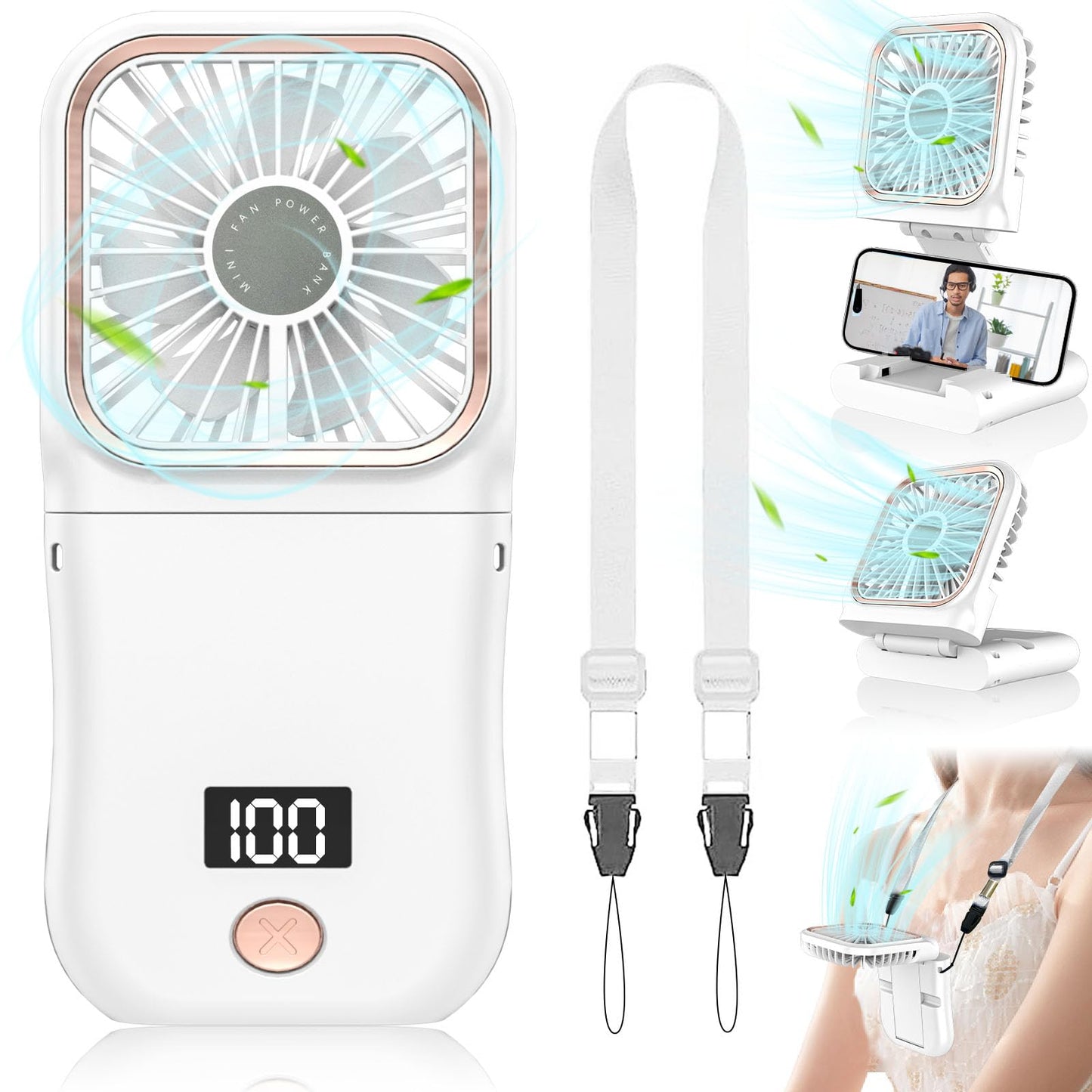 Ventilatore Portatile a Batteria 4000mAh, Mini Ventilatore a Mano Pieghevole con Aroma e Supporto Telefono, Display LED e 3 Velocità, Autonomia 8 Ore, per Viaggio, Mezzi Pubblici e Amanti Profumi