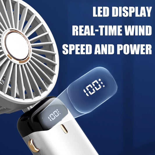 Jsdoin - Mini ventilatore portatile, ricaricabile tramite USB, 5 velocità, a batteria, pieghevole, da scrivania, con display LED, per casa, ufficio, camera da letto, viaggi e all’aperto (Bianco)