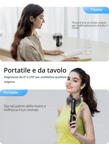 JISULIFE Ventilatore portatile con Powerbank da 4500 mAh,autonomia massima di 46 ore,ventola tascabile alimentata a batteria,ventola personale pieghevole alimentata tramite USB,3 velocità-Nero