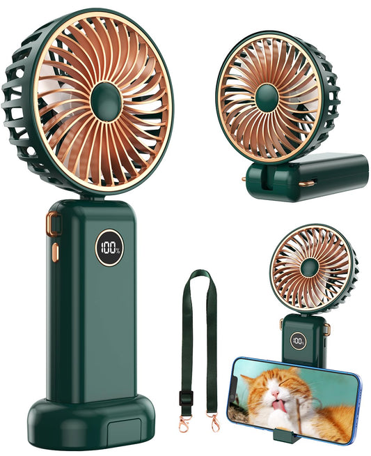 BSRANE Ventilatore Portatile, 3600 mAh Ventilatore USB C Ricaricabile, LED Display 5 Velocità Mini Ventilatore Portatile Pieghevole, Ventilatore a Batteria per Viaggio, Pic-nic, Spiaggia, Campeggio