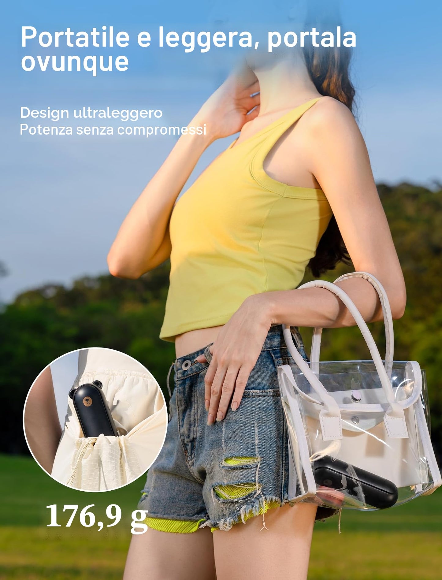 JISULIFE Ventilatore portatile con Powerbank da 4500 mAh,autonomia massima di 46 ore,ventola tascabile alimentata a batteria,ventola personale pieghevole alimentata tramite USB,3 velocità-Nero