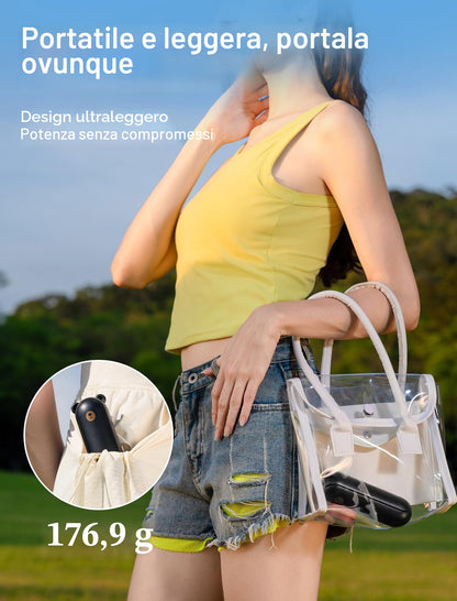 JISULIFE Ventilatore portatile con Powerbank da 4500 mAh,autonomia massima di 46 ore,ventola tascabile alimentata a batteria,ventola personale pieghevole alimentata tramite USB,3 velocità-Nero
