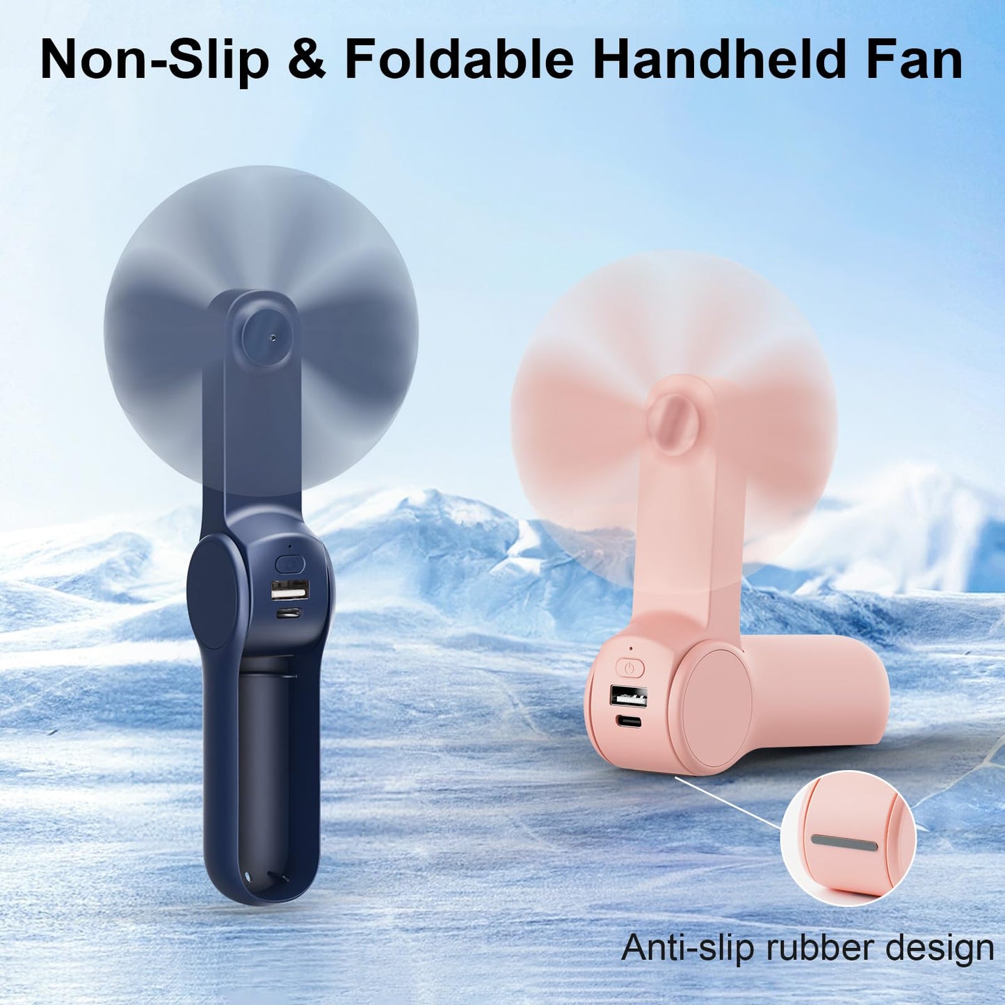 JATEKA Mini Ventilatore Portatile, Ventilatore USB 2 in 1, Velocità del Vento Pieghevole e Regolabile, Ventilatore Silenzioso con Funzione di Alimentazione Mobile, Adatto per Esterni, Viaggi, Ufficio