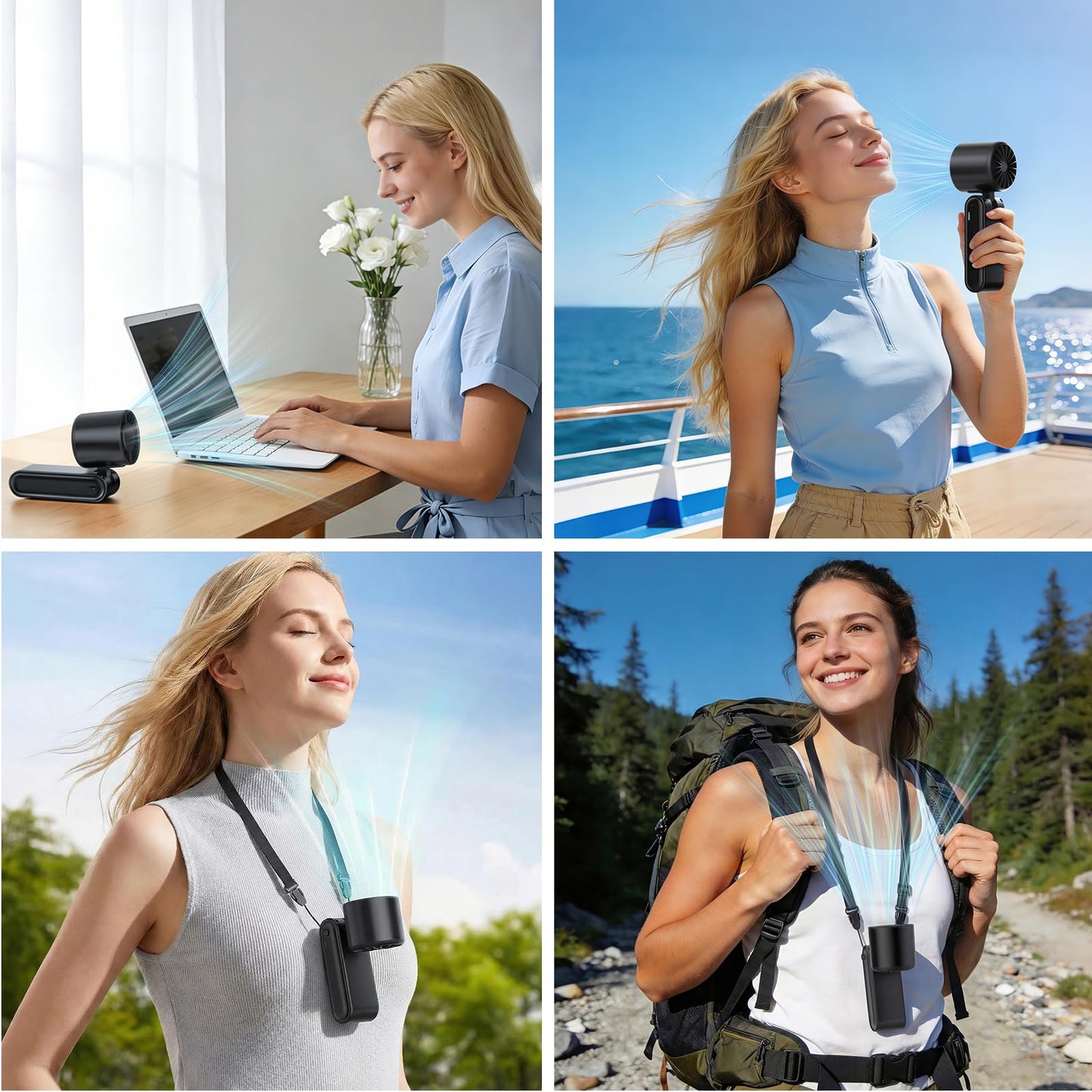 Ventilatore Portatile, Mini Ventilatore Portatile con Batteria 4000 mAh, 5 Velocità Regolabile, Pieghevole e USB-C Ricaricabile, Ventola Tascabile con LED Display Adatto Desktop/Ufficio/Viagg- Nero