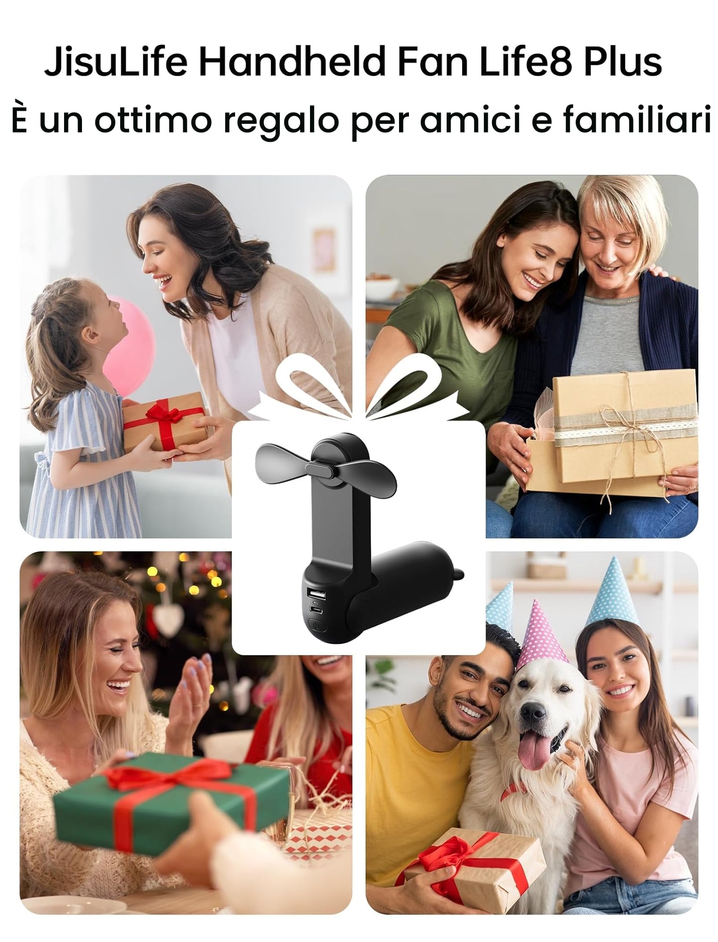 JISULIFE Ventilatore portatile con Powerbank da 4500 mAh,autonomia massima di 46 ore,ventola tascabile alimentata a batteria,ventola personale pieghevole alimentata tramite USB,3 velocità-Nero