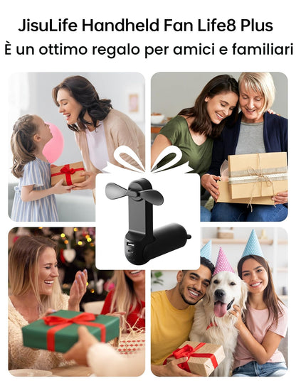 JISULIFE Ventilatore portatile con Powerbank da 4500 mAh,autonomia massima di 46 ore,ventola tascabile alimentata a batteria,ventola personale pieghevole alimentata tramite USB,3 velocità-Nero